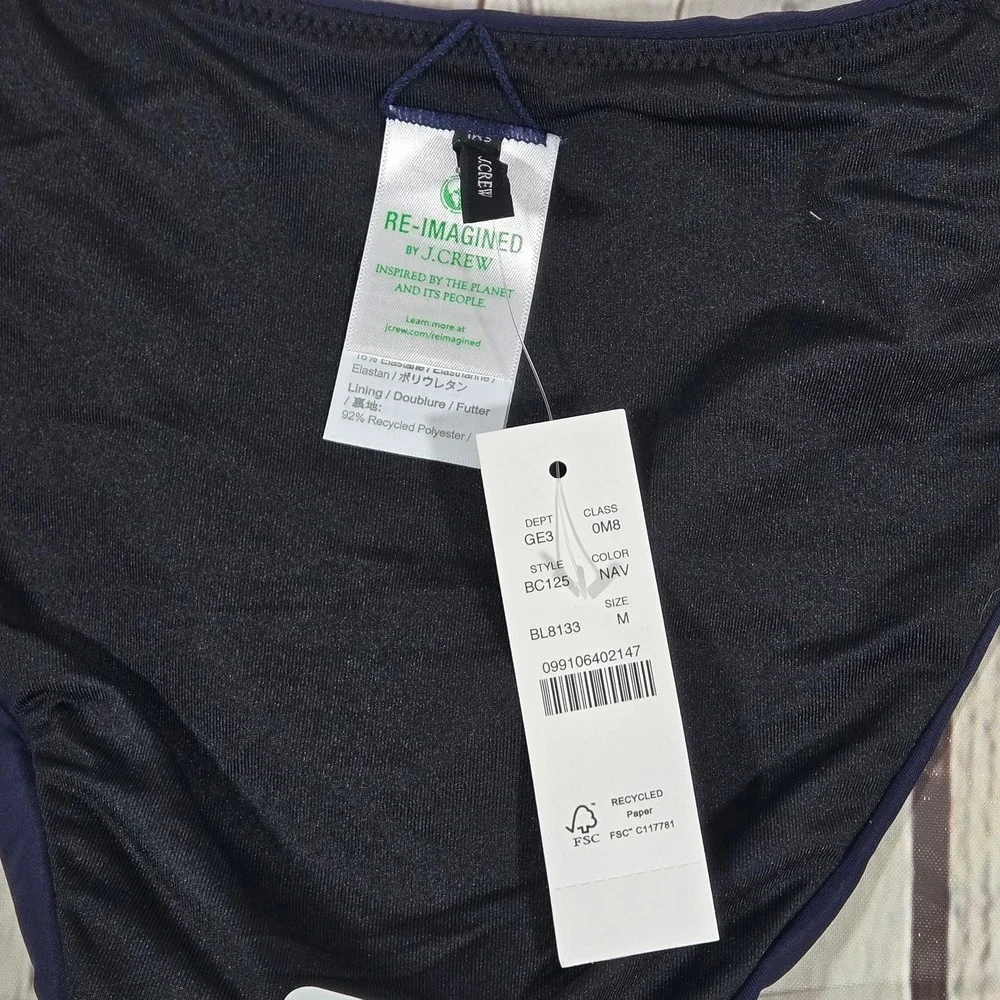 J. Crew Curved-waist cheeky bikini bottom in‎ Navy M NWT